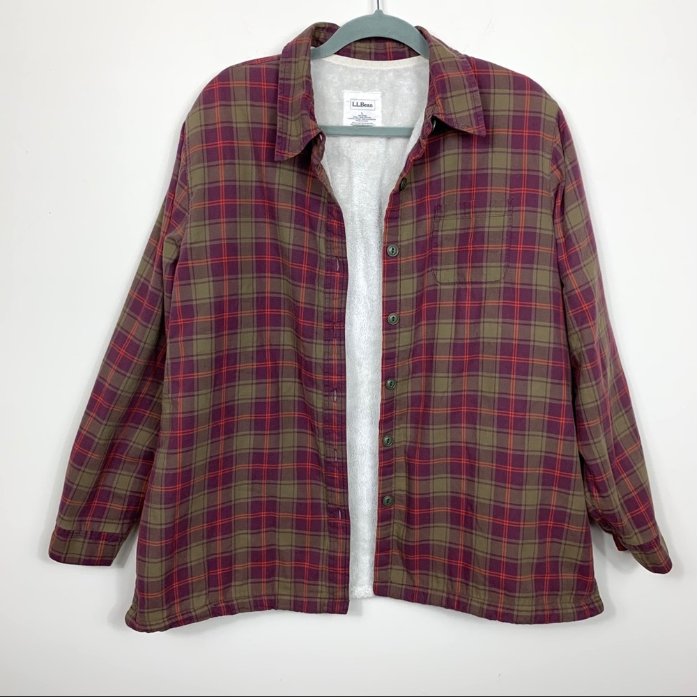 L L Bean Shaket Fleece Lined Jacket Plaid Large